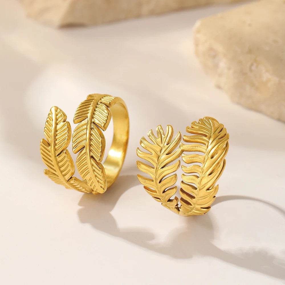 Leaf Duo Open Ring Set