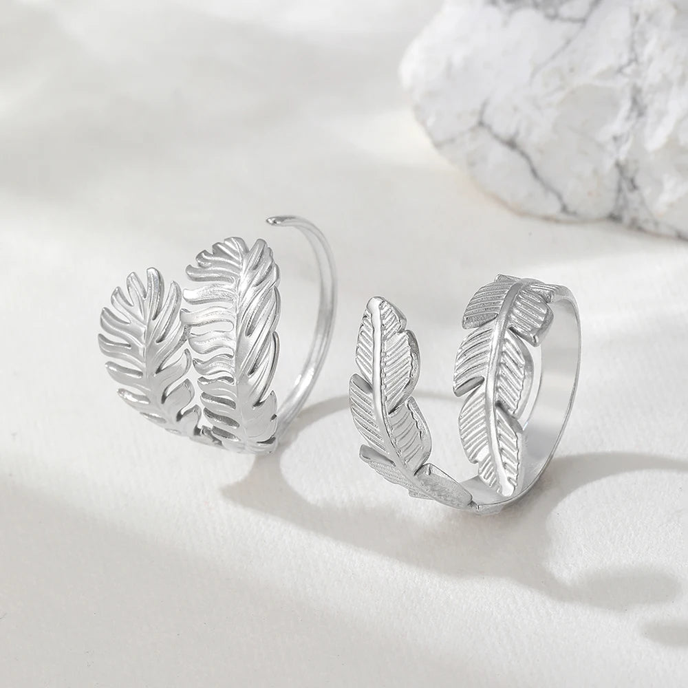 Leaf Duo Open Ring Set