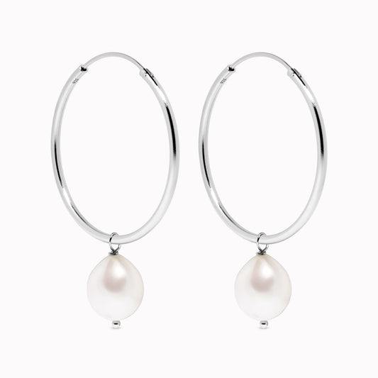 Hoop Earrings with Pearl Silver - Rebecca