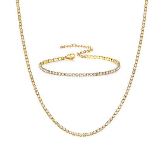 Ensemble collier ras du cou et bracelet à chaîne de tennis