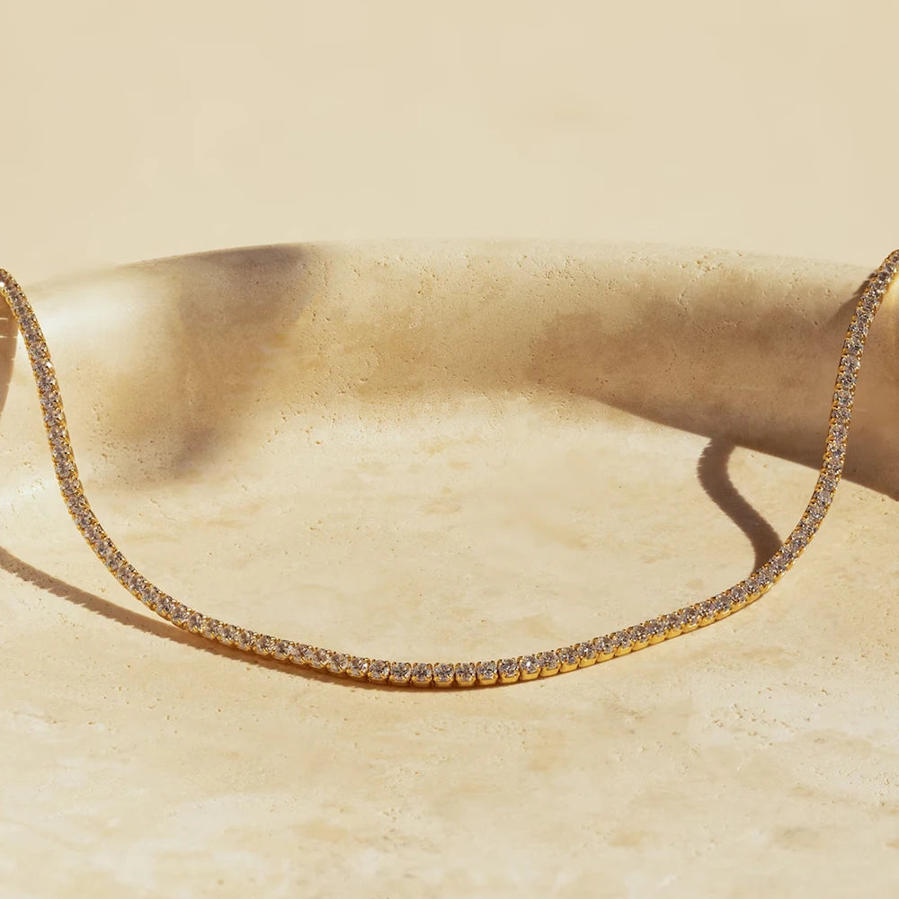 Gold Zirconia Chocker Chain Necklace