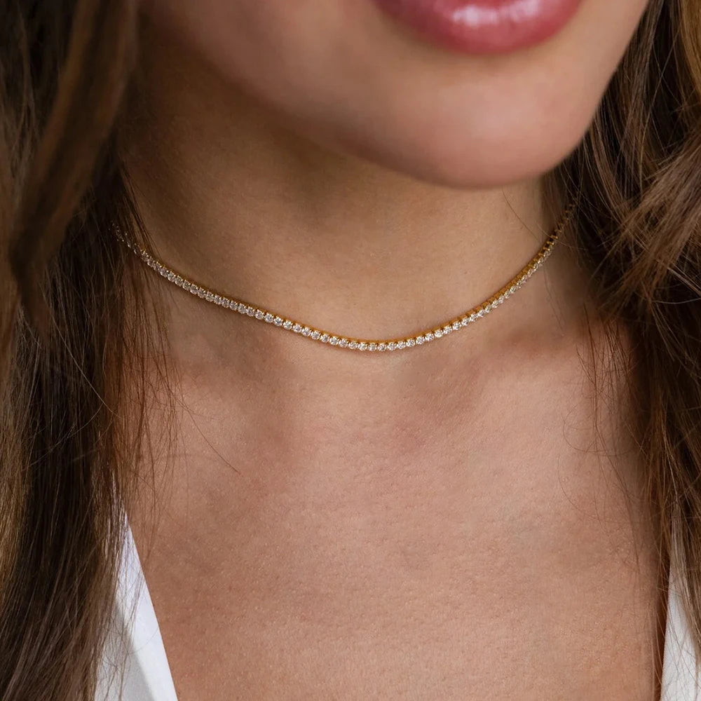 Gold Zirconia Chocker Chain Necklace