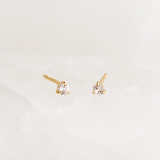 April Birthstone Stud Earrings 14k Gold - White Sapphire