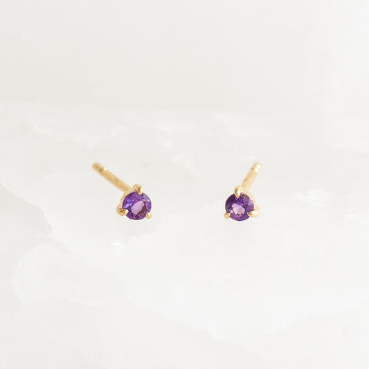 February Birthstone Stud Earrings 14k Gold - Amethyst