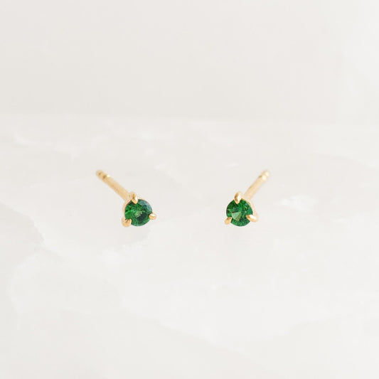 May Birthstone Stud Earrings 14k Gold - Tsavorite