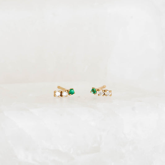 Emerald Bar Stud Earrings 14k Gold - Nerea