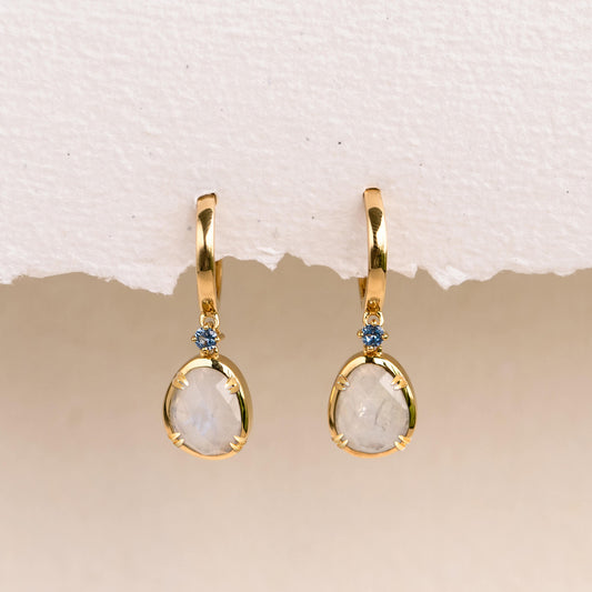 Rainbow Moonstone Earrings - Victoria (Blue Gem)